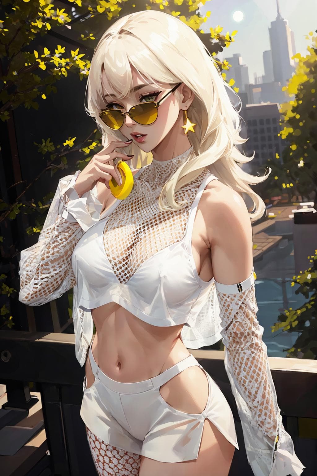AI generated: sw1mc0v3r, shirt, see-through, fishnets,<lora:sw1mc0v3r-000010:1>, from_above, crop top, detailed fa...