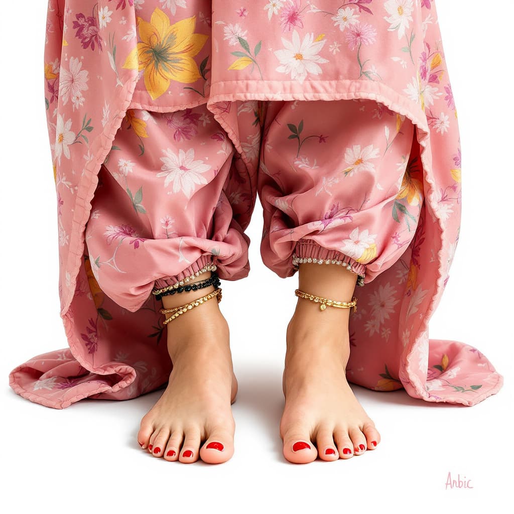 AI generated: Arab face girl cute feet nylon short trousers face 

