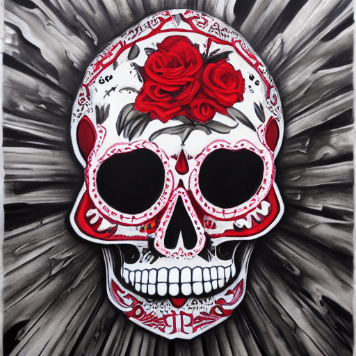 AI generated: the skull, day of the dead art by linyu hong, in the style of dark white and red, graffiti art, real...