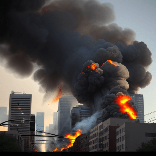AI generated: Dui explosions and escalating smoke columns from the surrounding residential buildings in the city, ...