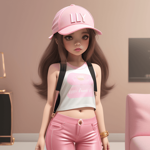 AI generated: Image AI art, Little Girl beautiful pink pants with details and body top the same tone in stylish ha...