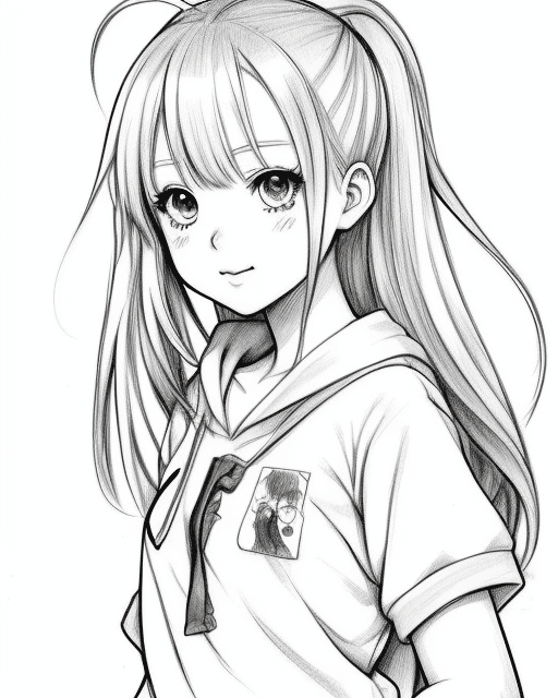 AI generated: cute girl, illustration line art, anime, manga, pencil sketch, pencil drawing, inking, black and whi...