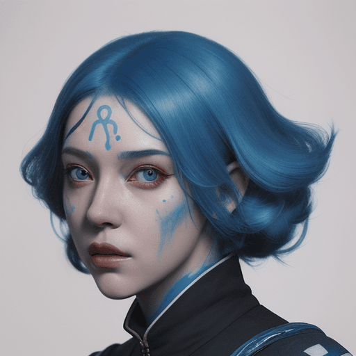 AI generated: a painting of a woman with blue hair, a character portrait by Chris LaBrooy, cgsociety, sots art, 2d...