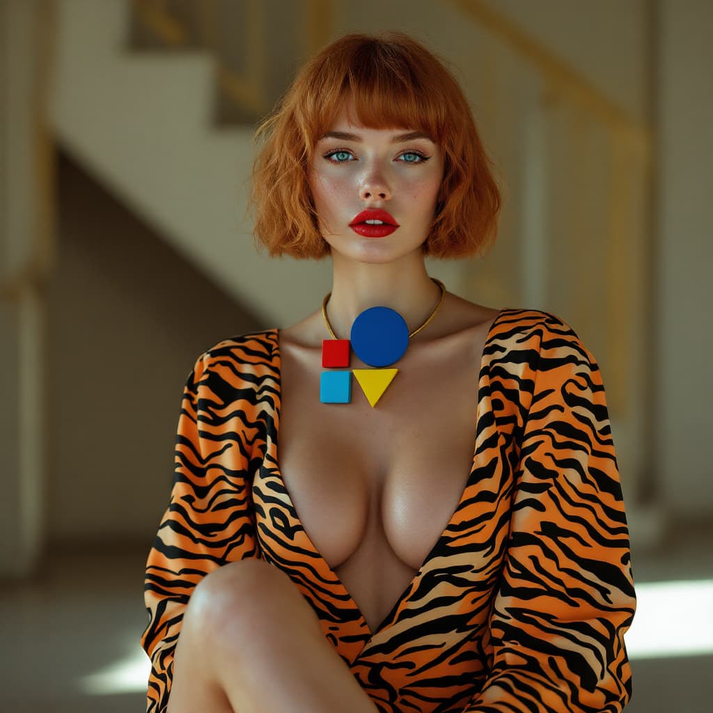 AI generated: Full body shot, fashion design, featuring an beautiful female model wearing a flamboyant fashion zeb...