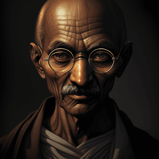 AI generated: Mahatma Gandhi, in dynamic, atmosphere of darkness and horror, dramatic light, highly detailed, pack...