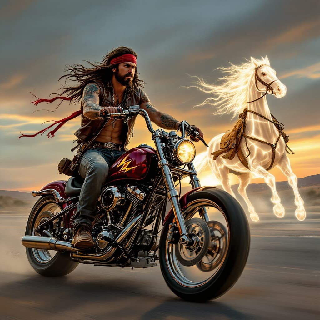 AI generated: "A stunning and detailed painting capturing the essence of the American spirit, blending modern bike...