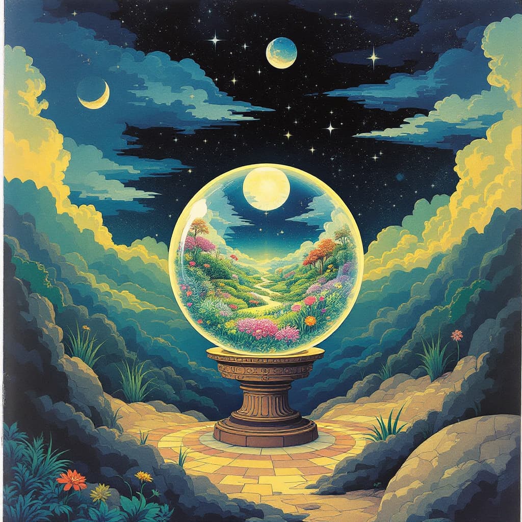 AI generated: An illustration of an album cover for the group Pet Shop Boys, a setting showing a heavenly garden e...