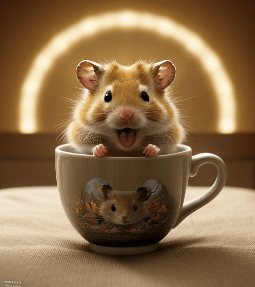 AI generated: very beautiful portrait of an extremely cute and adorable golden hamster who has just woken up in be...