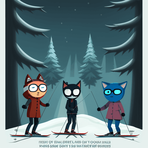 AI generated: Photo of Gregg Lee and Germ Warfare from Night in the woods going skiing, trending on artstation, in...