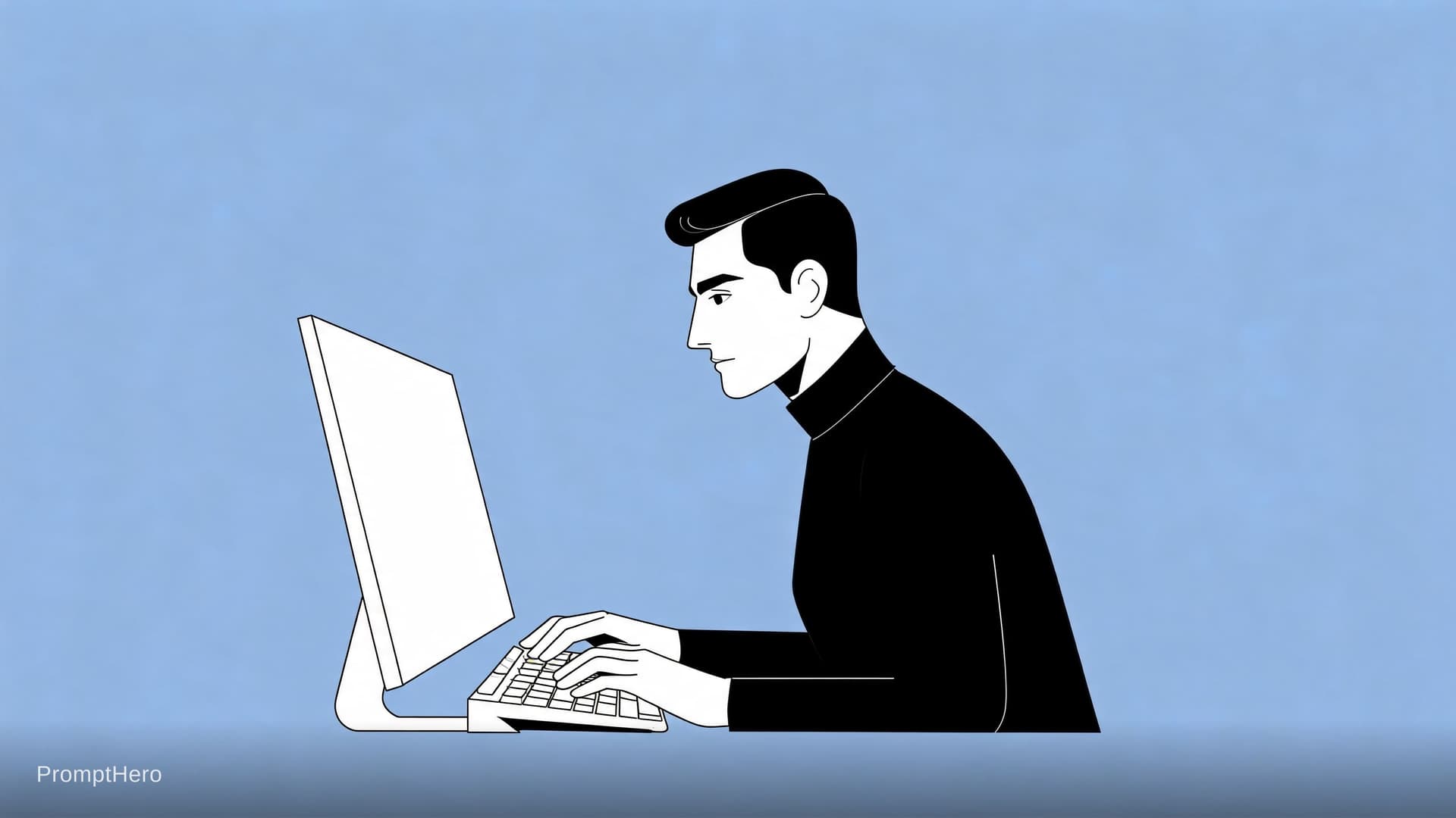 AI generated: Make a guy typing on keyboard in Malika Favre art style 