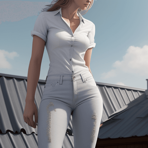 AI generated: white shirt, jeans,  country girl, standing on roof (detailed skin 1,0) 