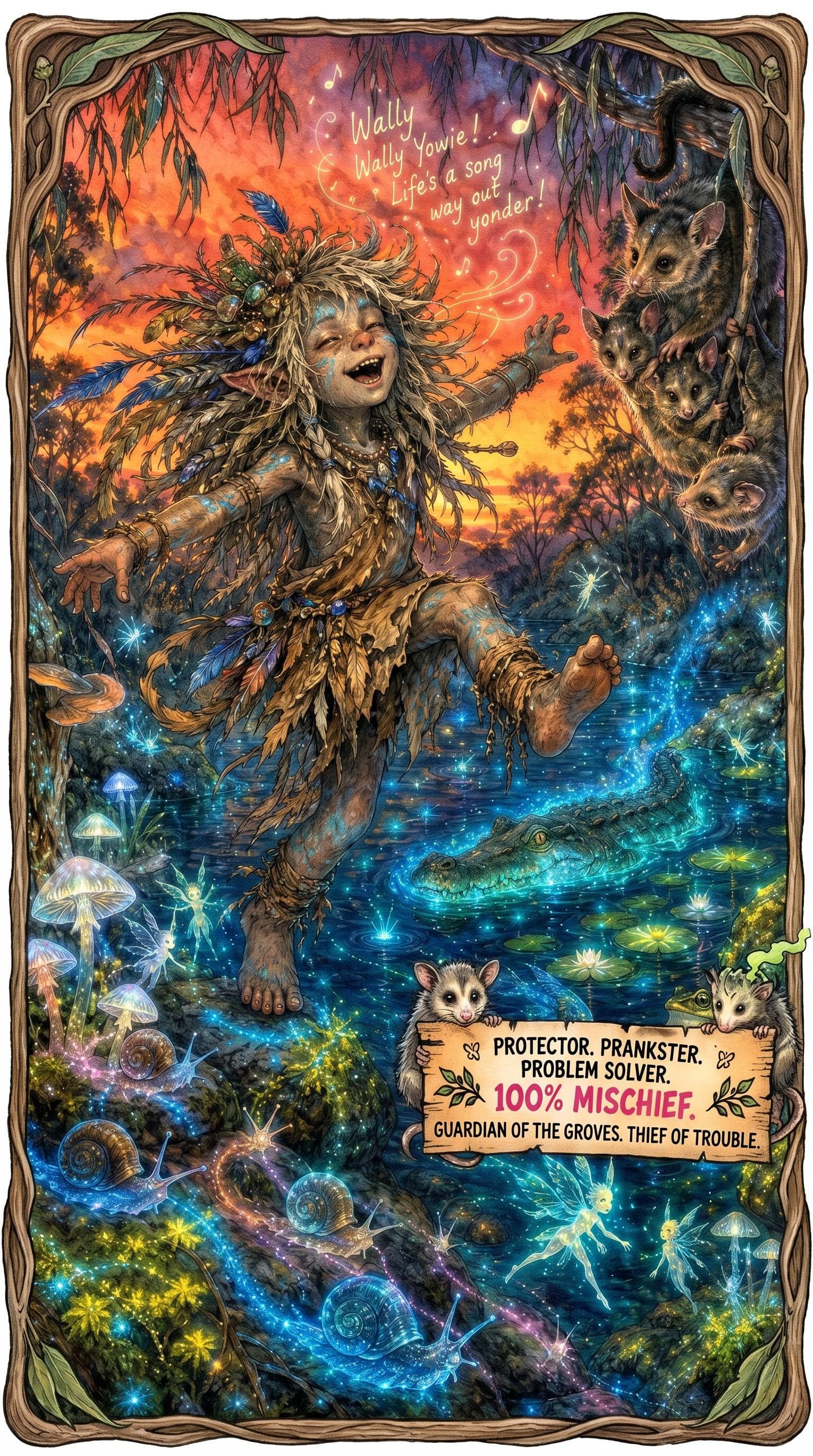 AI generated: In a surreal, whimsical world where Aussiecore DreamtimeFunk meets WyldeFey elemental aesthetics, a ...
