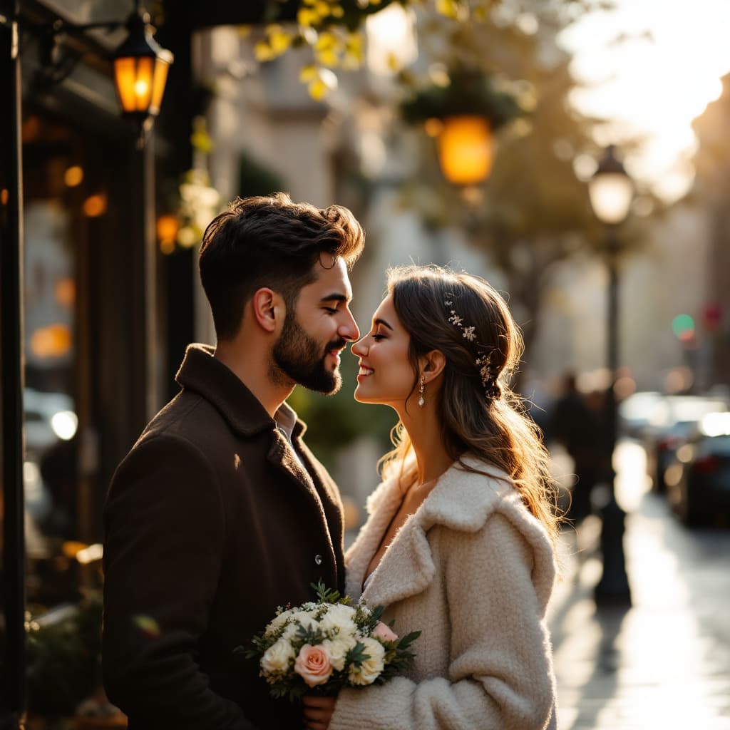 AI generated: couple guy and girl romantic outing in the city in the day time