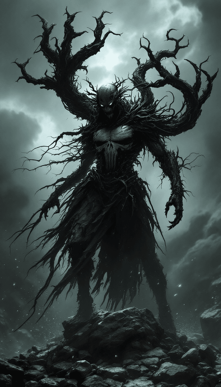 AI generated: dystopian style The evil grotesque Punisher. bleak, post-apocalyptic, somber, dramatic, highly detai...