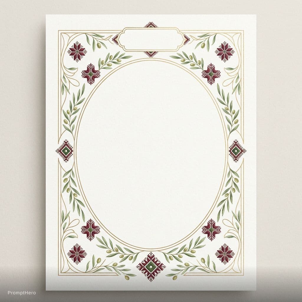 AI generated: A luxurious and minimalist artistic border with a deep Palestinian and Arabic identity, inspired by ...
