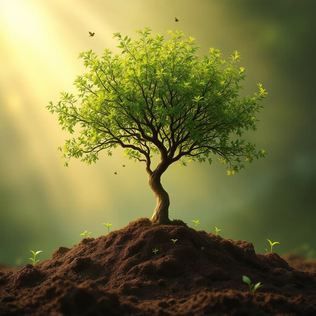 AI generated: "A small mustard seed, representing faith, is carefully planted in fertile soil. Though tiny and una...