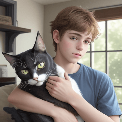 AI generated: /imagine prompt: Picture young man with cat, friendship, love::3 https://firebasestorage.googleapis....
