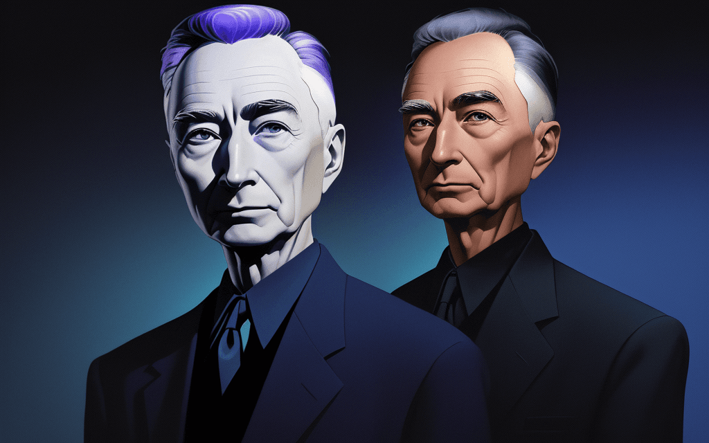 AI generated: color photo of a vertical thumbnail featuring a cool depiction of J. Robert Oppenheimer. The thumbna...