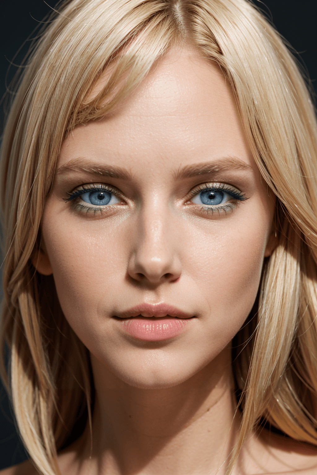 AI generated: sharpfocus on the face of the woman, blond, blue eyes