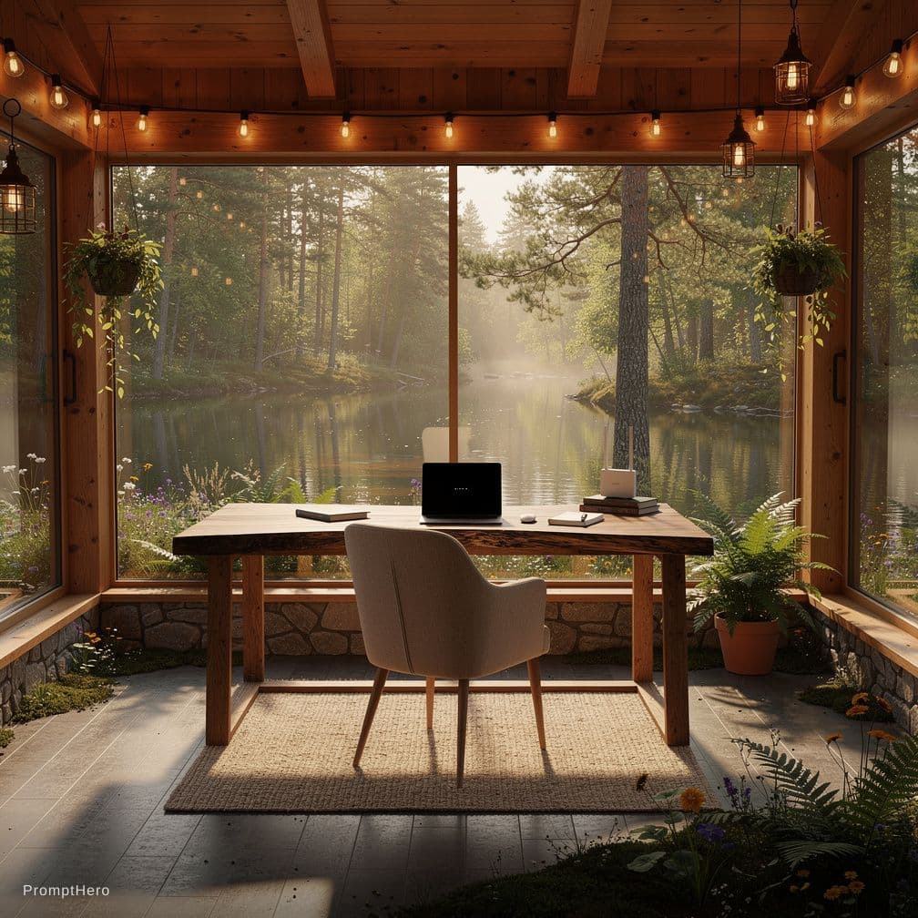 AI generated: The Scene:
Imagine a glass-walled cabin or a spacious covered porch nestled deep within a lush fores...