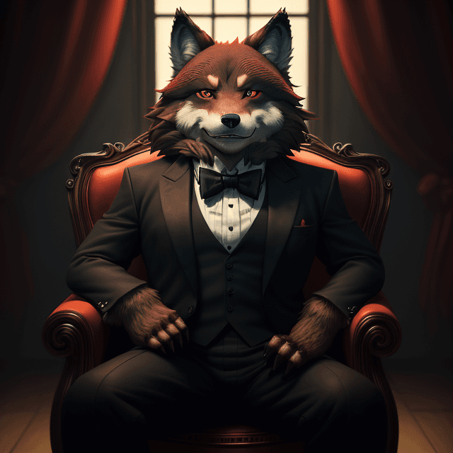 AI generated: high quality art by studio ghibli, moody lighting, Anthropomorphic male wolf, reddish-brown fur and ...