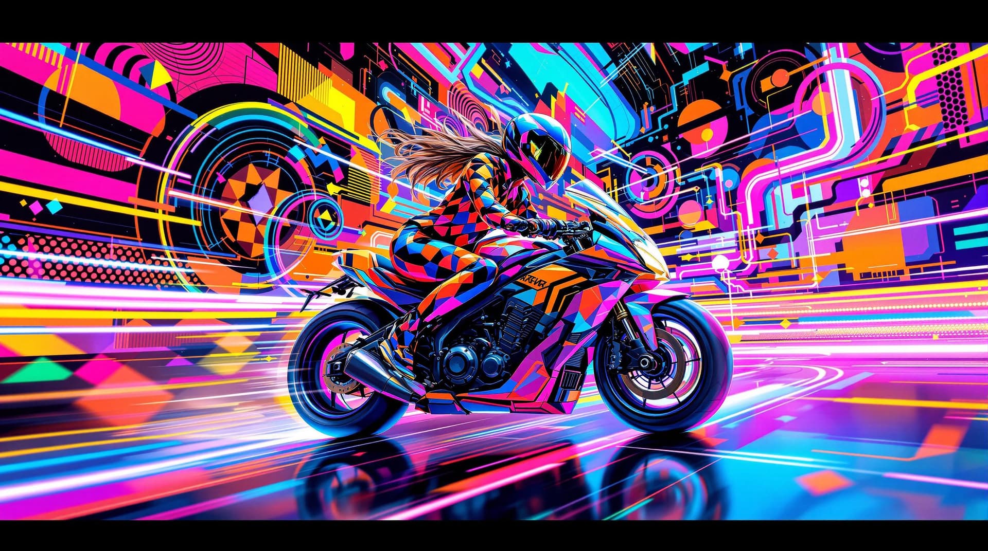 AI generated:  Image is a vibrant abstract digital artwork characterized by swirling, interconnected lines and cir...