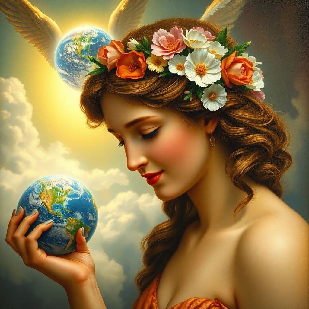 AI generated: A closeup of the beautiful Venus with flowers in her hair, painted in the style of old masters. She ...