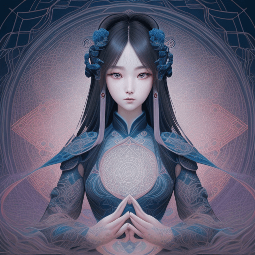 AI generated: <lora:zhongfenghua:0.4> zhongfenghua, (geometric abstract background:1.4), esoteric, 1girl, depth of...