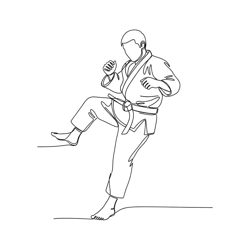 AI generated: A drawing of Japanese Jiu Jitsu wrestler in one-line drawing, figure outline only, single line, simp...