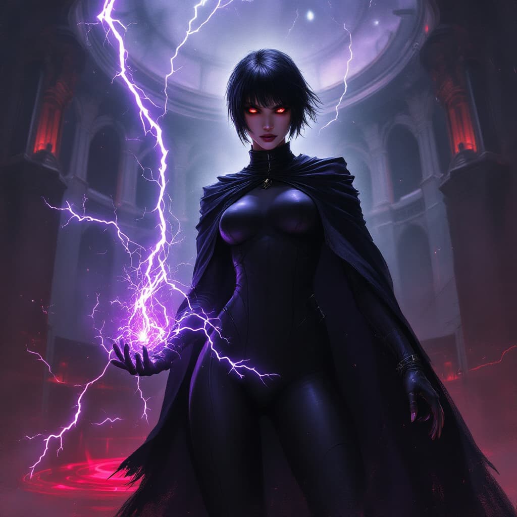 AI generated: simple painting in the style of warhammer 40k of a female comissar, standing infront a gothic circh,...