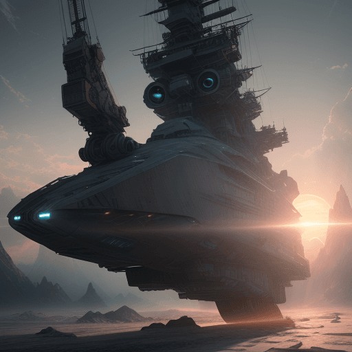 AI generated: Photo of a ultra realistic space ship, dramatic light, pale sunrise, cinematic lighting, battered, l...
