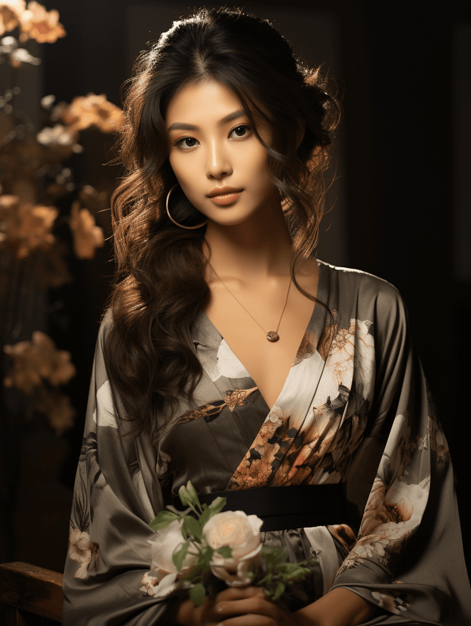 AI generated: photoshoot on youtube with asian woman wearing a white dress, in the style of gongbi, photo-realisti...