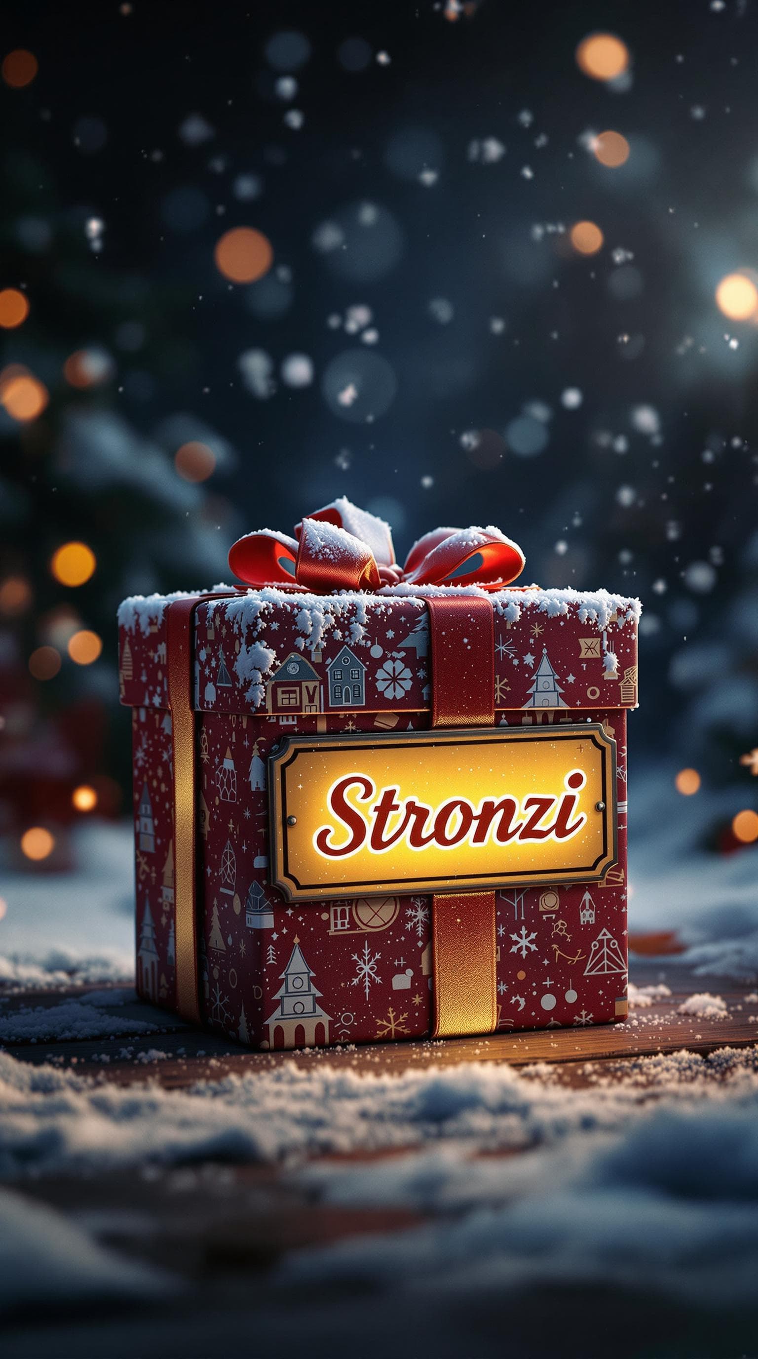 AI generated: Photo of a ultra realistic christmas gift with sign "Stronzi", dramatic light, new Year's mood, cine...