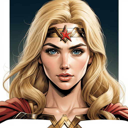 AI generated: Portrait of Wonder Woman, blonde hair, beautiful, detailed, comic style, chris achilléos style
