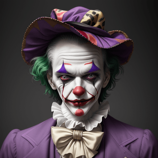 AI generated: Fashion photography of a joker, 1800s renaissance, clown makeup, editorial, insanely detailed and in...