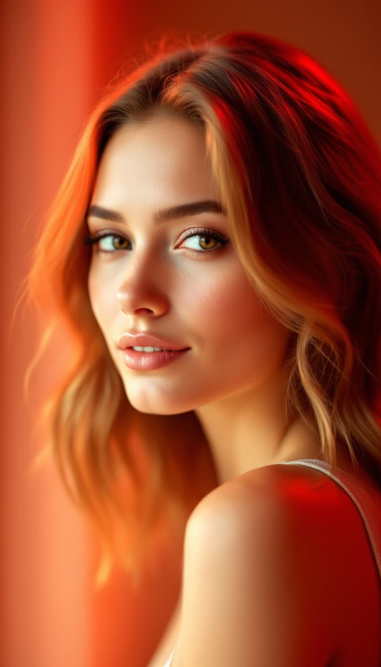AI generated: A close-up portrait of a woman with a serene expression, positioned slightly angled to the left with...