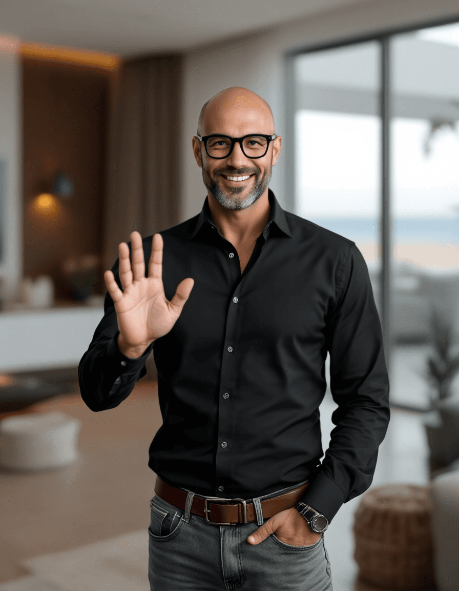AI generated: Hyper-Realistic upper body photo, handsome Caucasian bald man, clean face, clean shaved face, rounde...