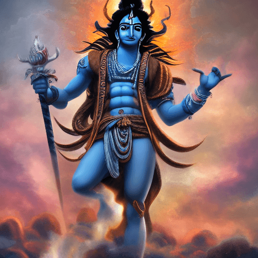 AI generated: Lord Shiva, Indian mythology, one piece character, symmetric body, wielding a trishula, full body, e...