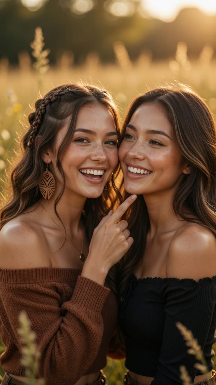 AI generated: Ultra-realistic photography of two beautiful young women in their early 20s standing close together ...