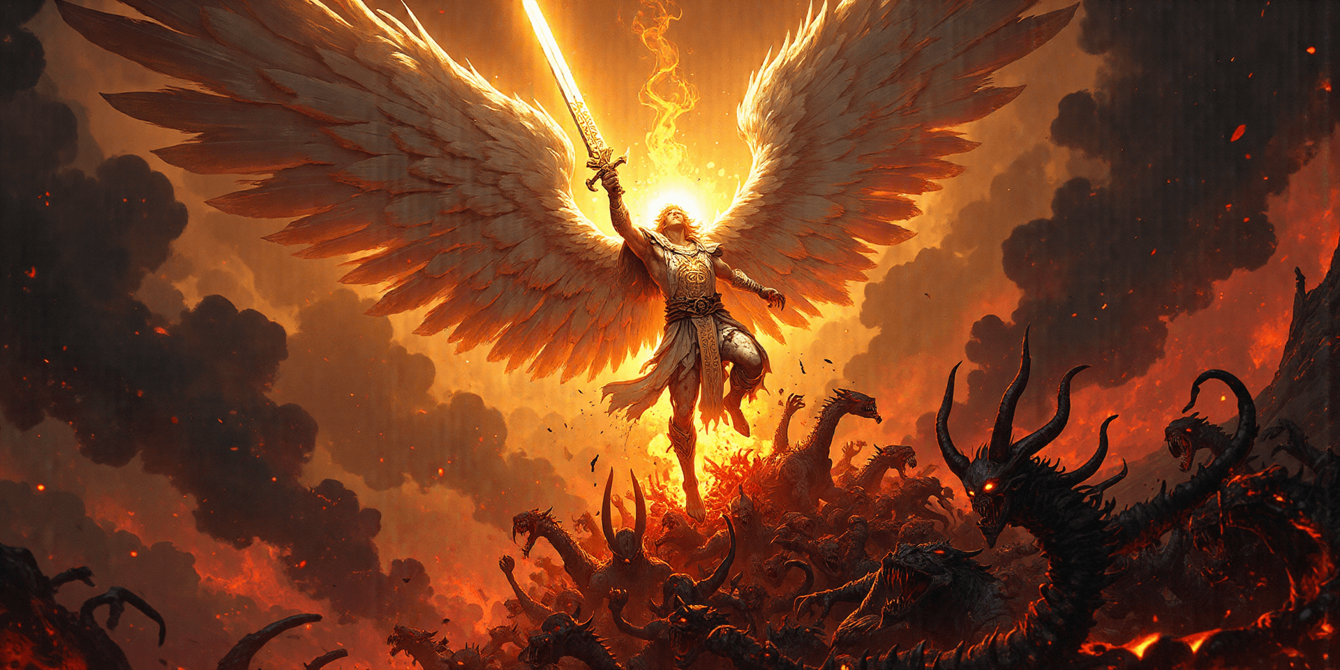 AI generated: An epic, gritty scene (1.8) in the style of Makoto Shinkai (1.6), showcasing an archangel ascending ...