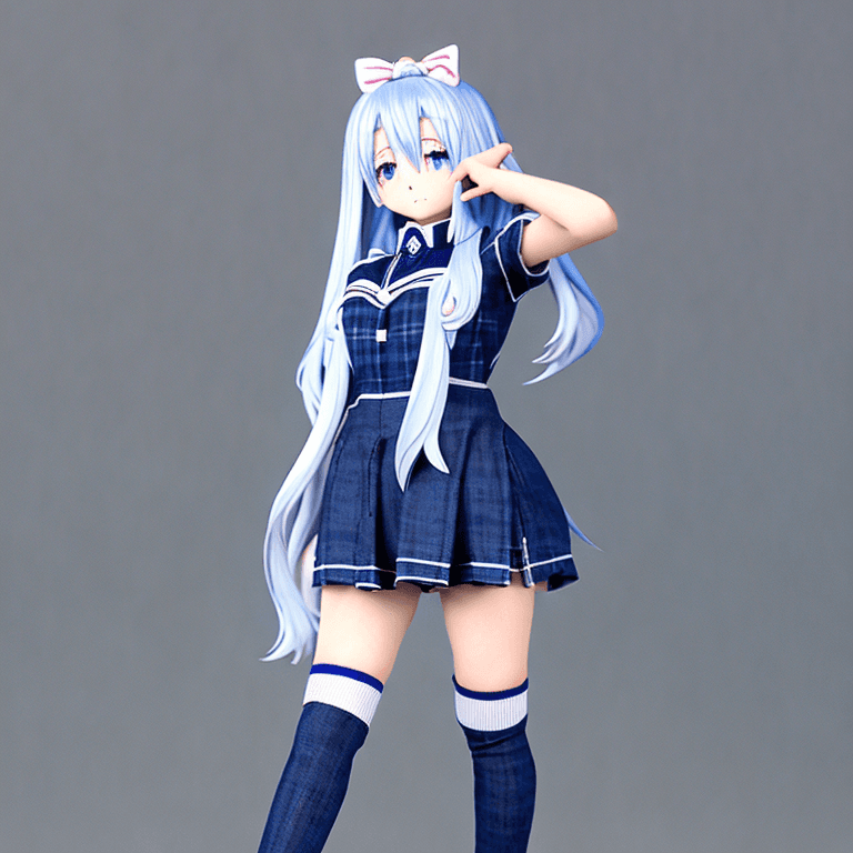 AI generated: anatomically correct, full body t-pose view of anime style wolf girl with dark Chambray blue and whi...