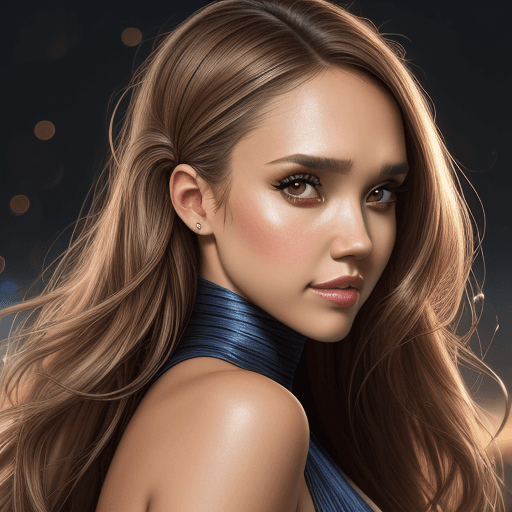 AI generated: full-length portrait, photo, Jessica Alba. Clothing, HAIRSTYLE, HAIRSTYLE, MAKEUP, Branded Accessori...