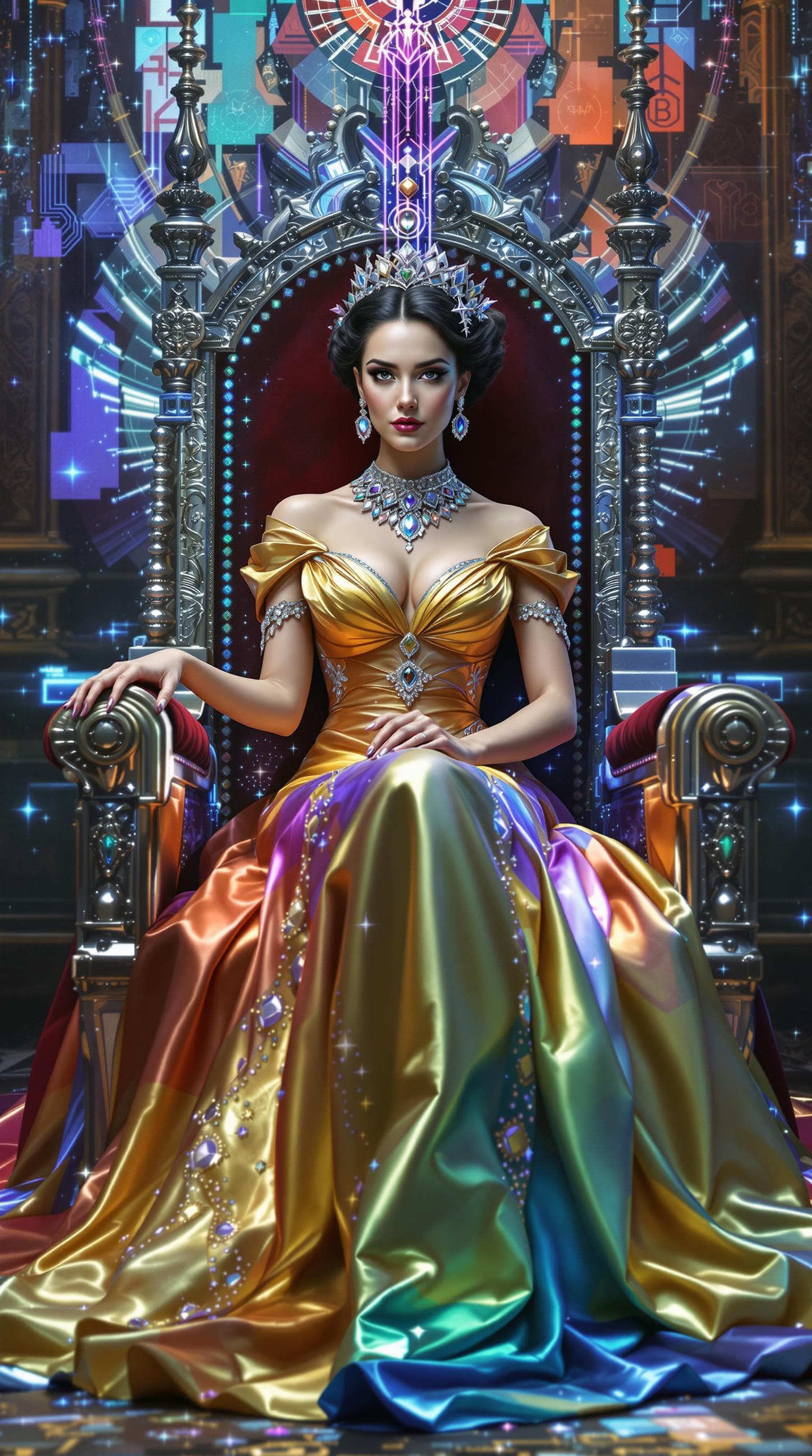 AI generated: A diplomatic negotiator, her gown subtly shifting color to reflect the moods of those she addresses ...