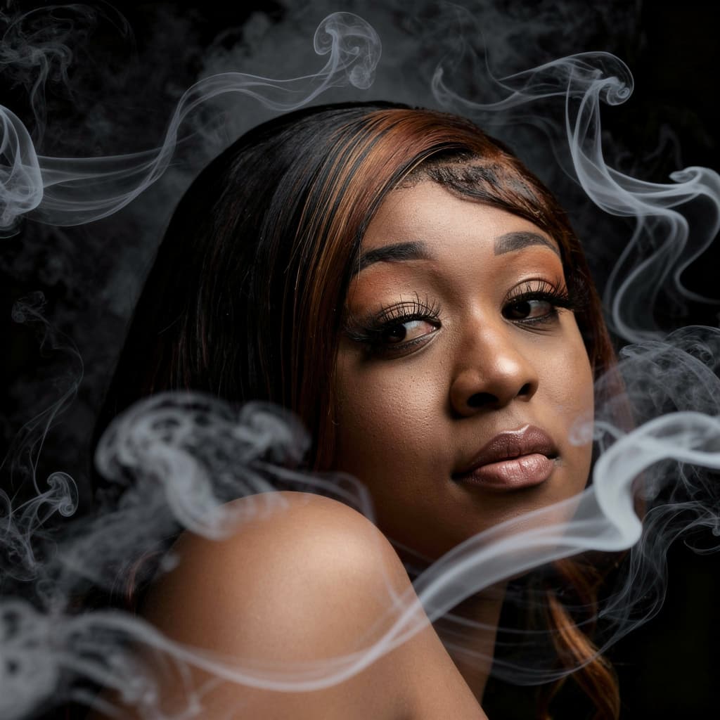 AI generated: Develop a boudoir theme focused on the sensuality and beauty of smoke, using soft lighting to create...