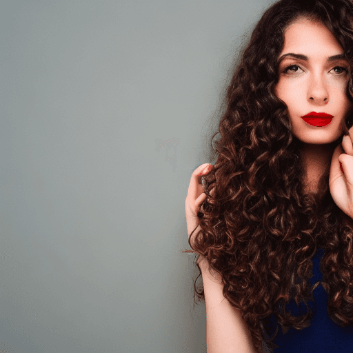 AI generated: Generate an image of a woman with long, curly brown hair, olive skin tone, brown eyes, and red lips....