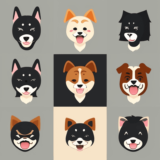 AI generated: Icons, set of icons, animal dog, animals, various poses and movements, various emotions. Joy, Anger,...