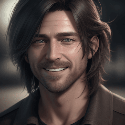 AI generated: Man, Medium length hair, Covering left eye, handsome, grinning, cinematic, hyper realism, high detai...