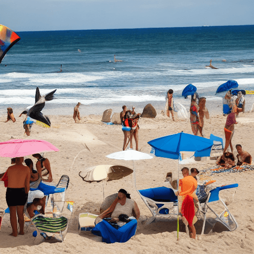 AI generated: A group of friends enjoying a day at the beach.The sun is shining and the sky is clear.Waves are gen...