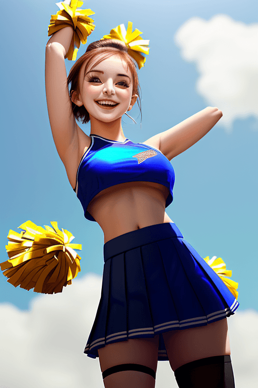 AI generated: A cute 21 year old female wearing loose crop top cheerleader outfit and pleated skirt with underboob...