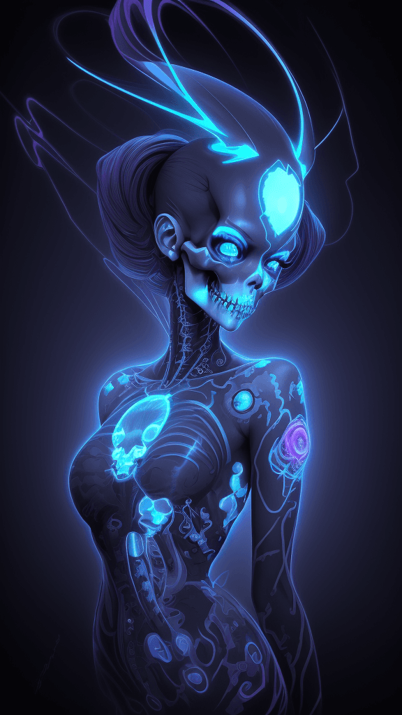 AI generated: An electrifying x-ray-inspired digital illustration showcases the enigmatic "candyskull" in a mesmer...